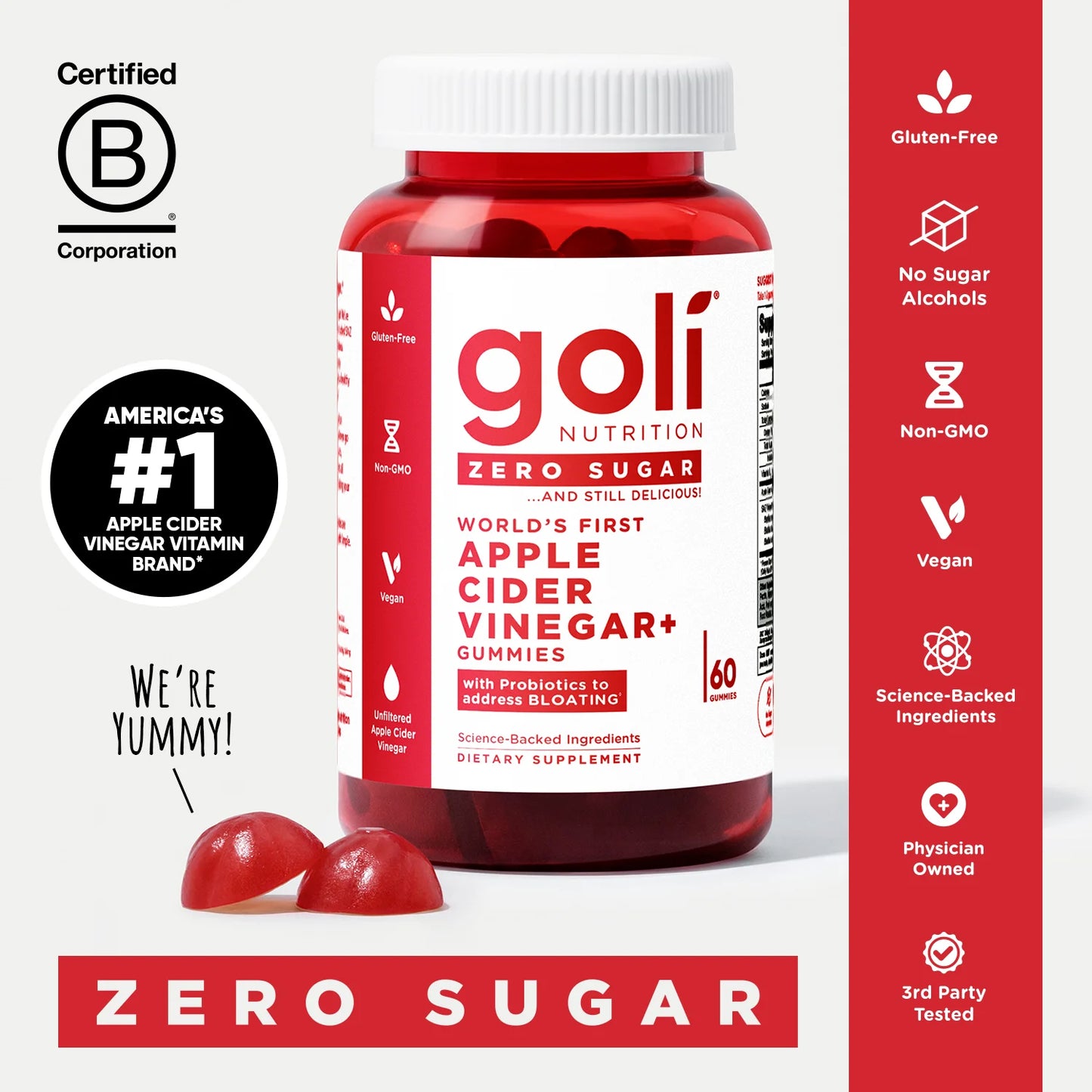 Nutrition Apple Cider Vinegar Zero Sugar Apple Cider Gummies, 60 Count