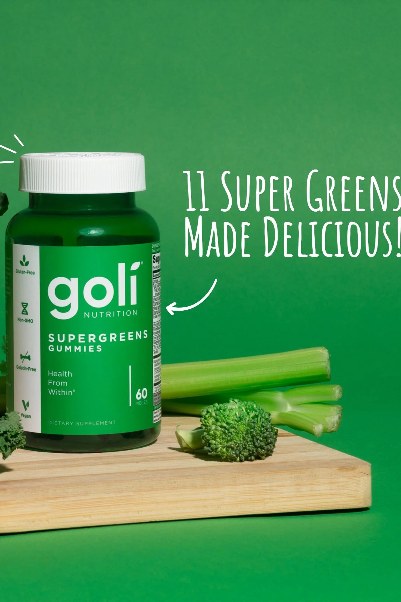 Nutrition Supergreens Gummies, Super Green and Probiotic Blend Dietary Supplement, 60 Count