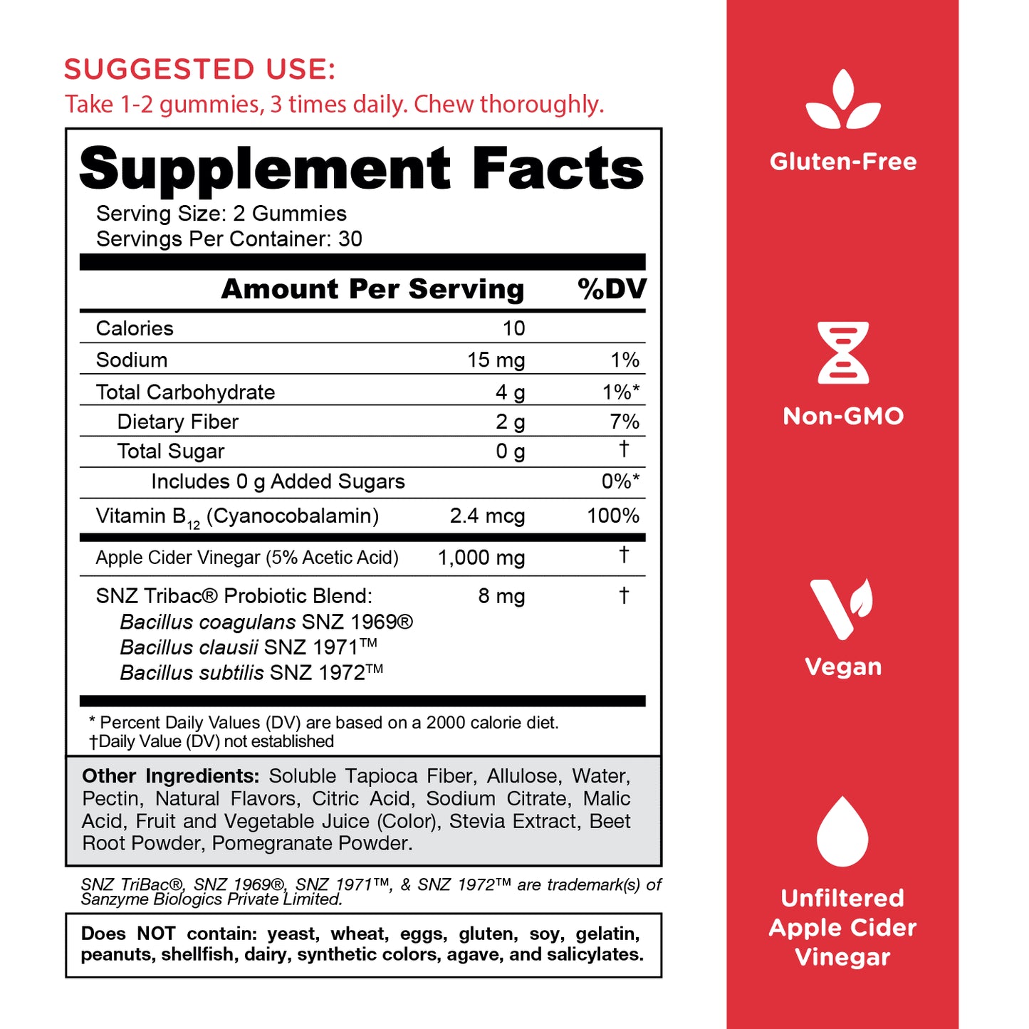Nutrition Apple Cider Vinegar Zero Sugar Apple Cider Gummies, 60 Count