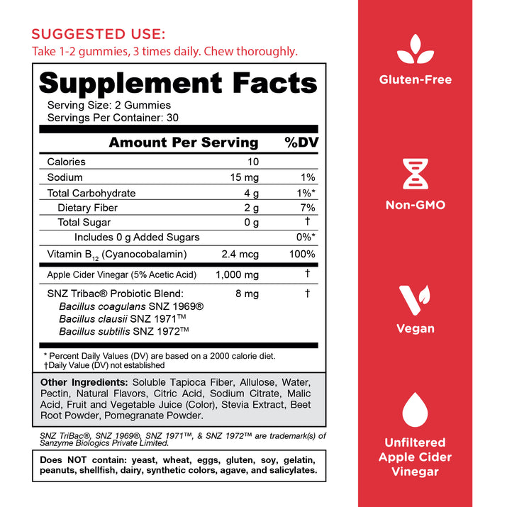 Nutrition Apple Cider Vinegar Zero Sugar Apple Cider Gummies, 60 Count